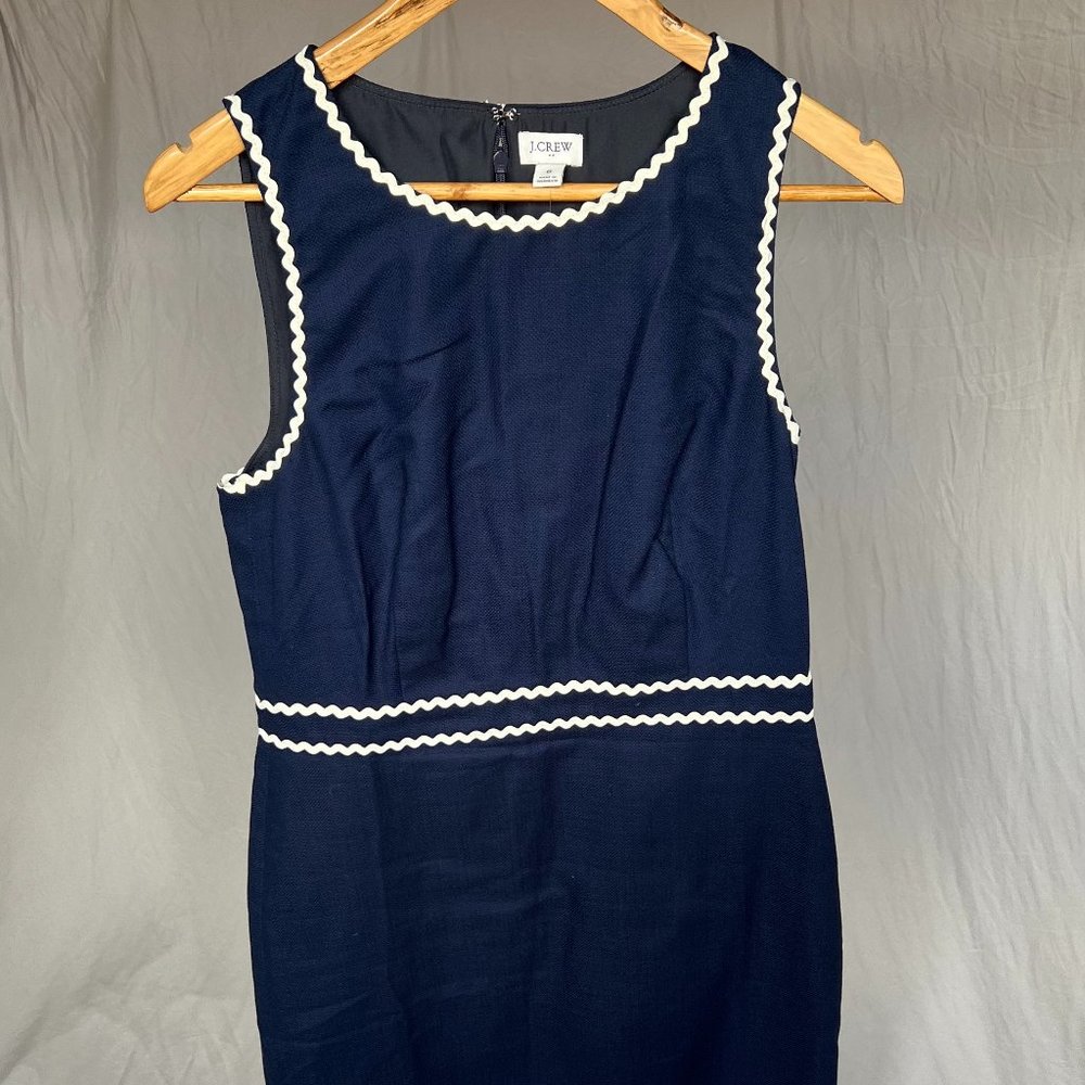 NWT — J Crew Factory Navy cotton suiting dress w/rickrack trim, matching jacket
